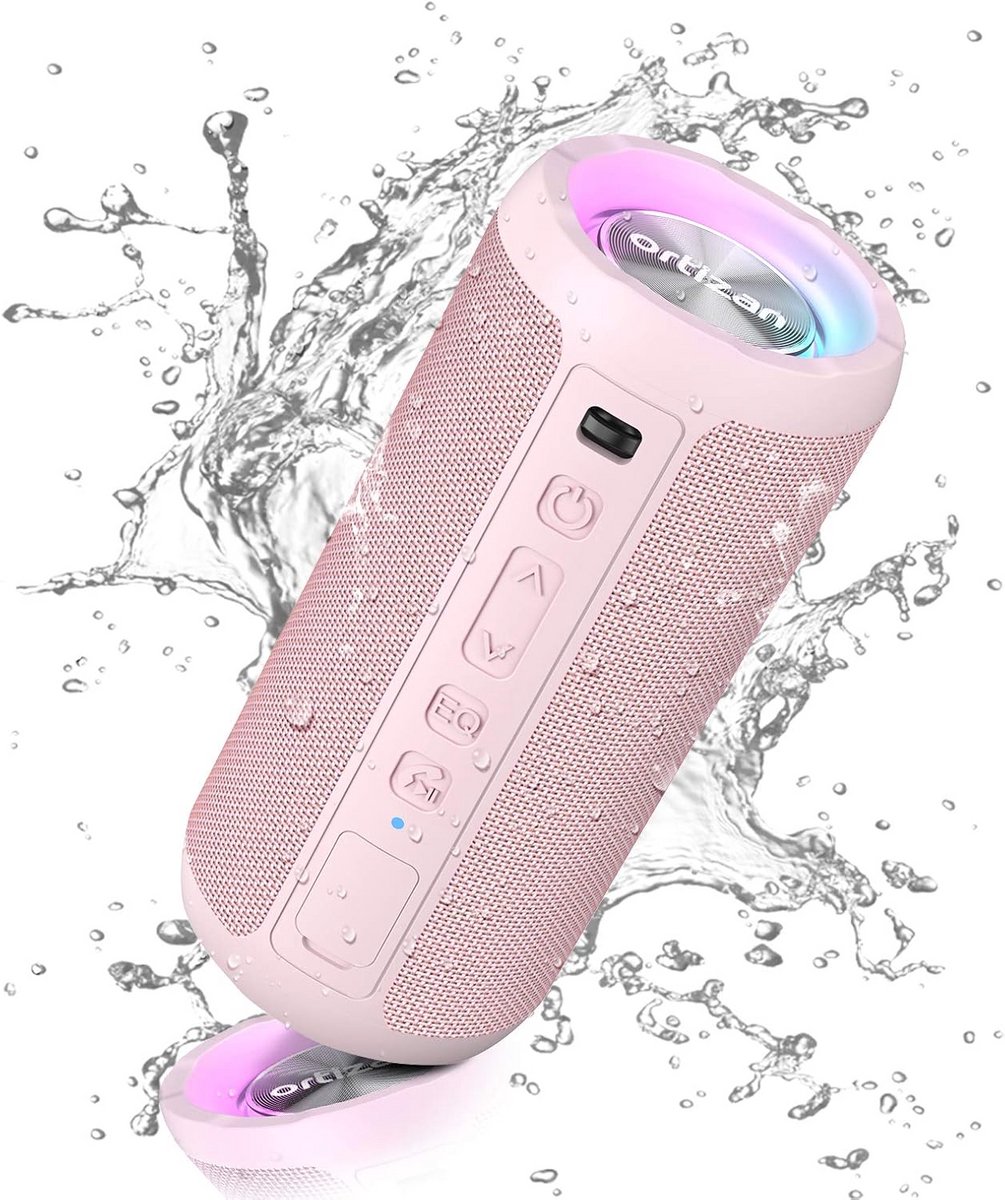 Draagbare Bluetooth Speaker - Draadloze Geluidsbox - Muziek Luisteren Buiten - Synchroniserende Lichtshow - 30 Uur Speeltijd - Roze