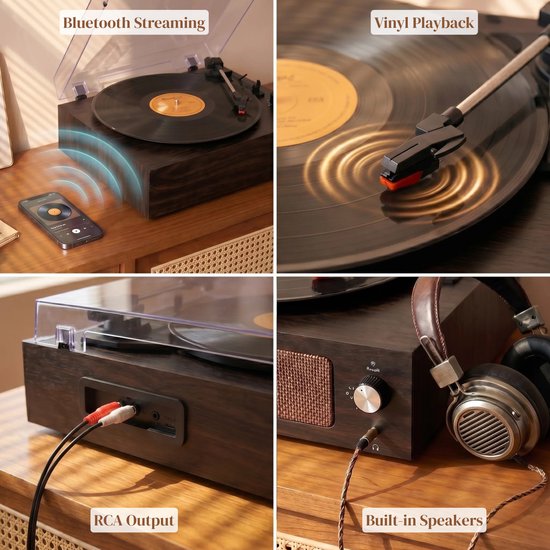 Vika Platenspeler - Hout - Bruin - Met Bluetooth en Speakers - Vintage — afbeelding 2
