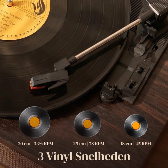 Vika Platenspeler - Met Bluetooth en Speakers - Vintage platenspeler - LP Speler - Bruin en Zwart - Draaitafel voor Vinyl - Met Hout