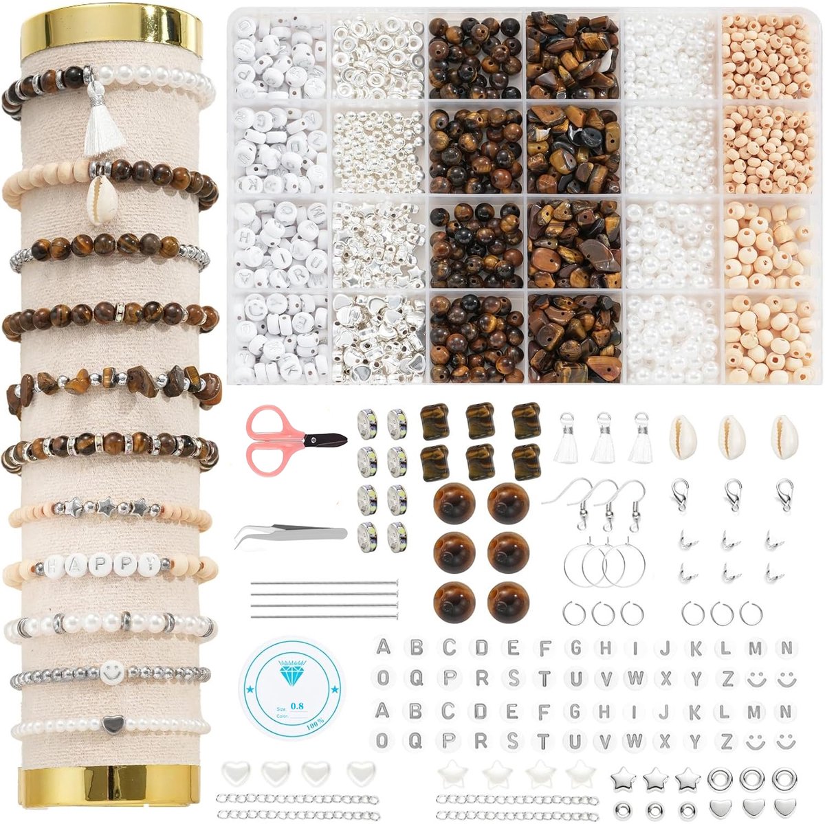 Meedeer Kralenset–Armbanden maken–Natuurstenen voor armbanden–Edelsteenkralen met gat–5-10 mm stenen kralen voor doe-het-zelf sieraden, oorbellen, knutselen（Amberkleurig）