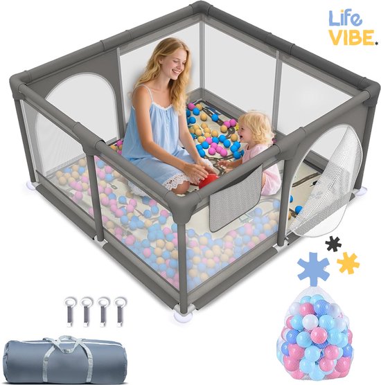 LifeVibe Baby Grondbox Vierkant Grijs