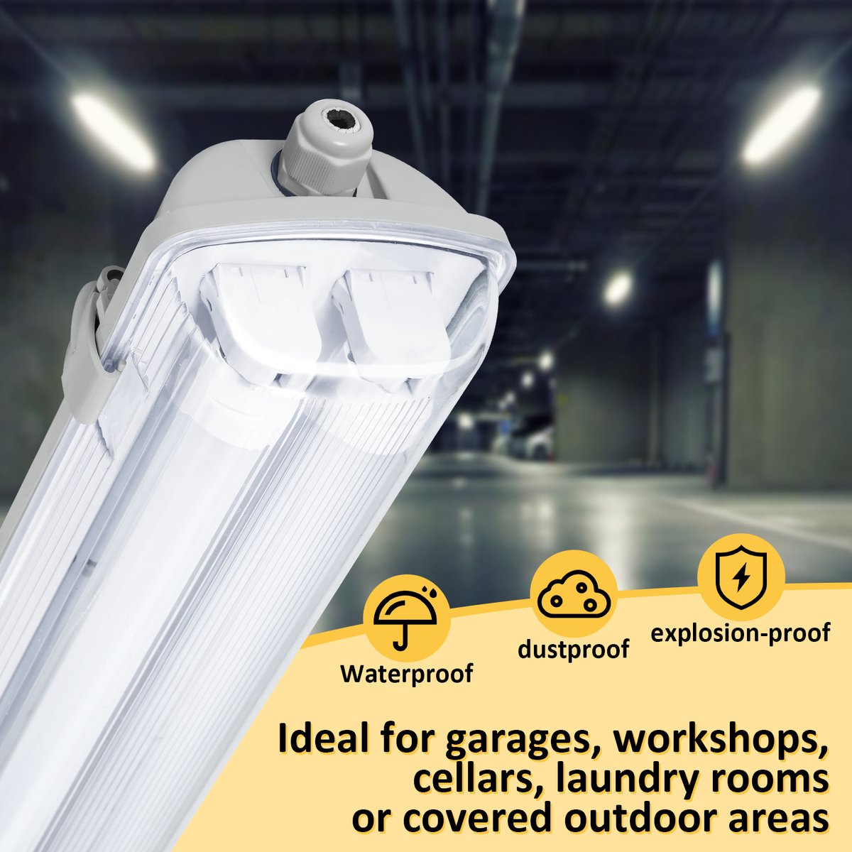 Dubbel LED TL Armatuur T8 IP65 150 cm, 2 x 24W, G13, 4000K Neutraal Wit, 4800 lm, Vochtbestendig voor Garage Werkplaats