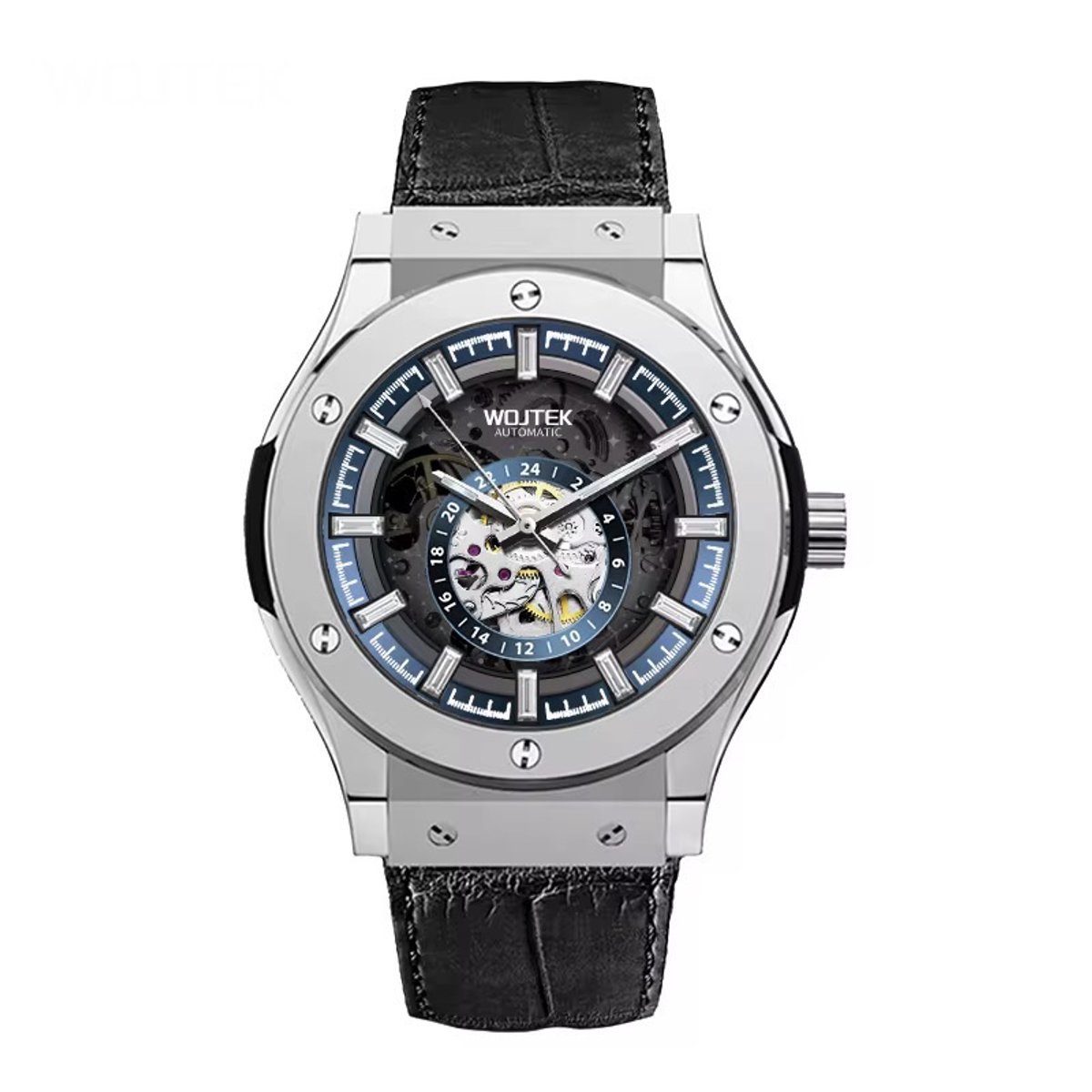 Soraro Automatische Horloge Blauw & Zilverkleurig | Waterafstotend | 44mm | Cadeau Giftbox | Leer | Rubber | Zwarte Band | Automatic Horloges | Automatisch Watchwinder | Herenhorloge