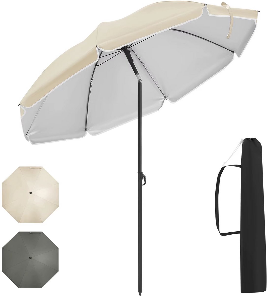 Ronde Tuinparasol – UV-Bestendige en Waterdichte Parasol – In Hoogte Verstelbare Strandparasol – Zonwering voor Tuin, Terras & Strand - Diameter 175 cm