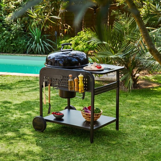 sweeek - Ronde houtskoolbarbecue van geëmailleerd staal ø53cm grill met karretje - maurice van Sweeek — afbeelding 2