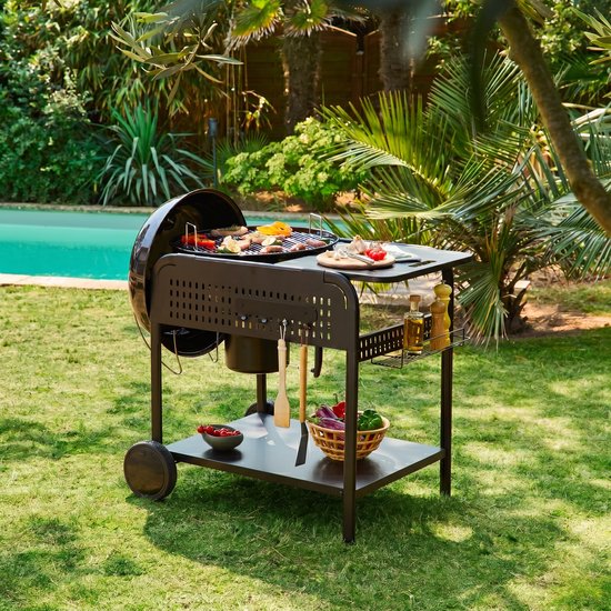 sweeek - Ronde houtskoolbarbecue van geëmailleerd staal ø53cm grill met karretje - maurice van Sweeek — afbeelding 3