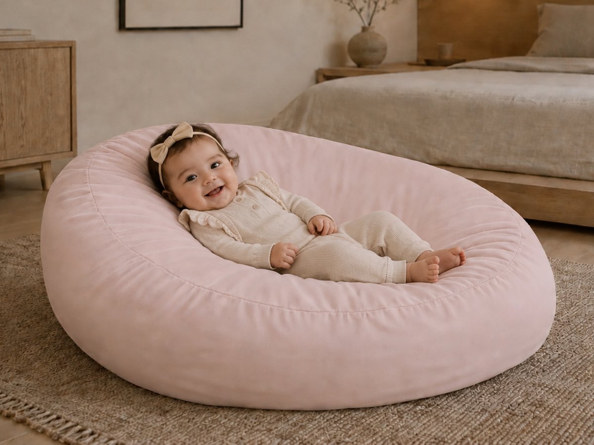 Bedrebel - Baby relax hoes voor voedingskussen zwangerschapskussen - 100% katoen satijn - roze - Blush pink - anti doorzakken clip - baby relaxhoes