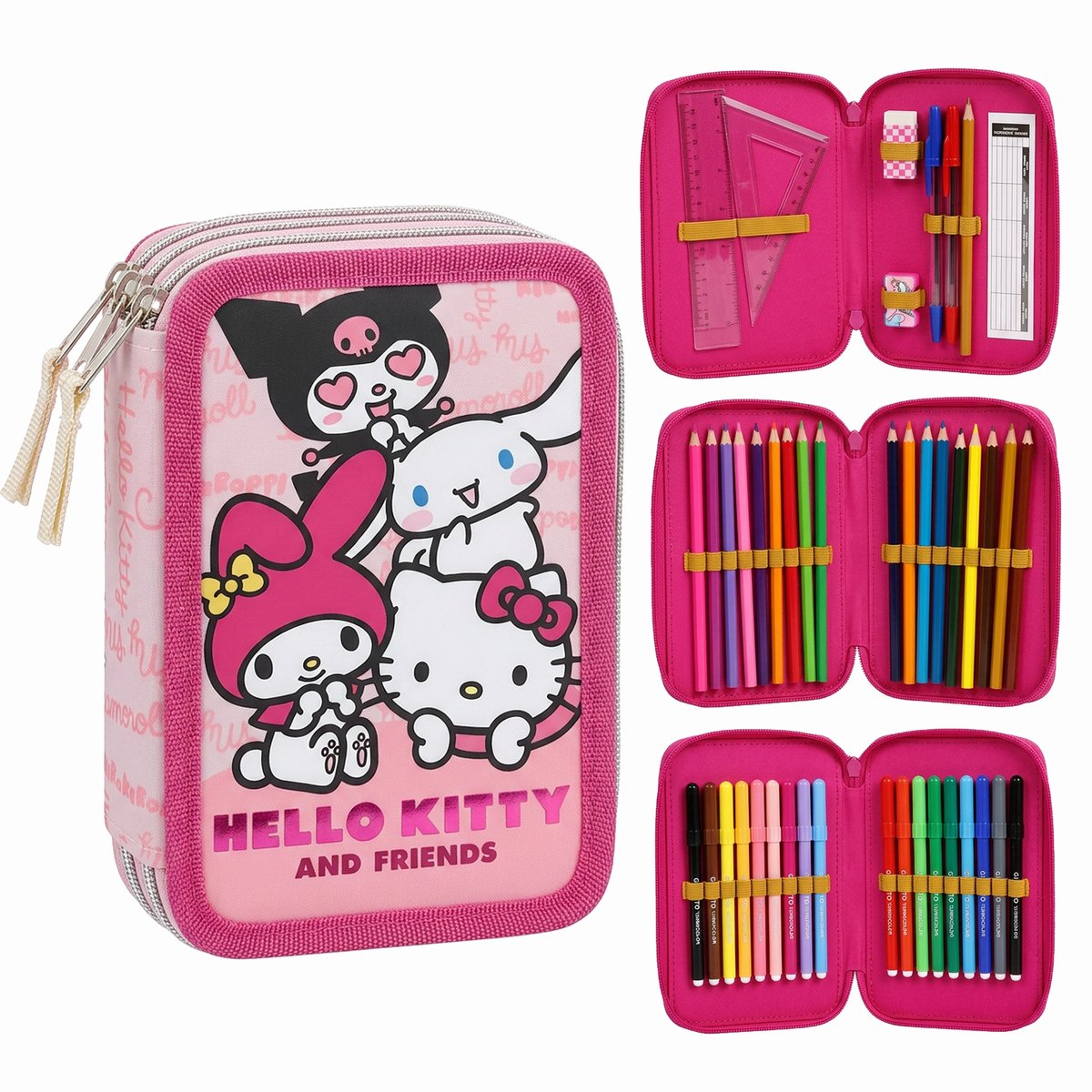 Hello Kitty and Friends Gevuld Etui 3 Vaks – 46 Accessoires – Officieel Gelicenseerd