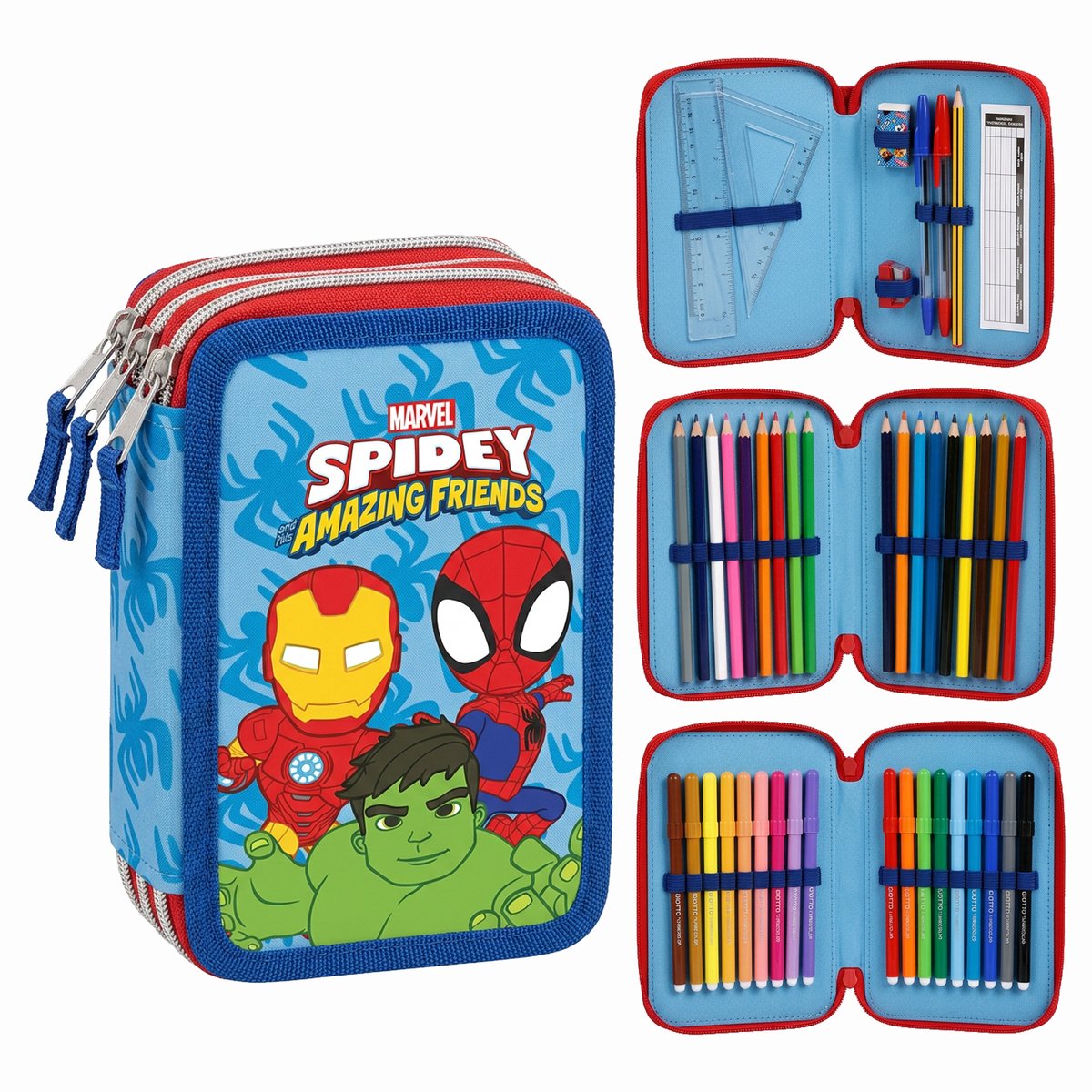 Spidey Gevuld Etui 3 Vakken - 46 Delig - Marvel Spidey and His Amazing Friends