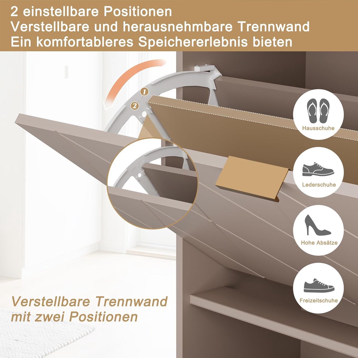 Schoenenkast smal 24 cm diep – House&Garden Moka – 2 kleppen & 2 deuren – 105x24x120 cm –