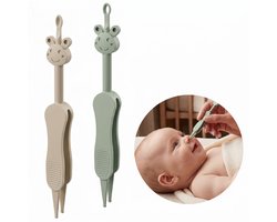 Broemba Baby Neusreiniger & Oorreiniger - 3-in-1 alternatief voor Neuspeer of Neuszuiger - Groen & Beige