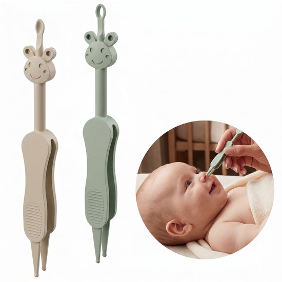 Broemba Baby Neusreiniger & Oorreiniger - 3-in-1 alternatief voor Neuspeer of Neuszuiger - Groen & Beige