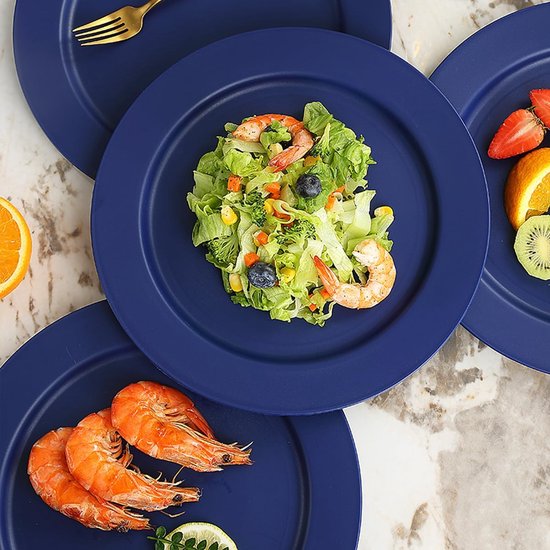 Kunststof Borden Set - 8 Delige Servies - 25 cm Diameter - Onbreekbaar en Vaatwasmachinebestendig - Voor Picknick Camping en Thuisgebruik - Blauw — afbeelding 3