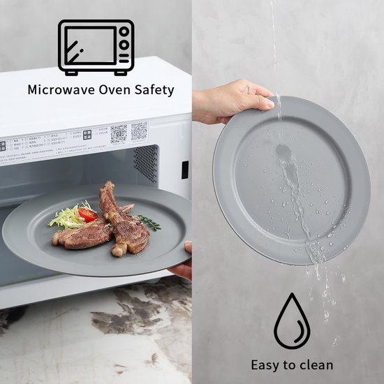 Kunststof Borden Set - 8 Delige Serviesset - 25 cm Diameter - Onbreekbaar en Magnetronbestendig - Voor Picknick Camping en Thuisgebruik - Grijs — afbeelding 5