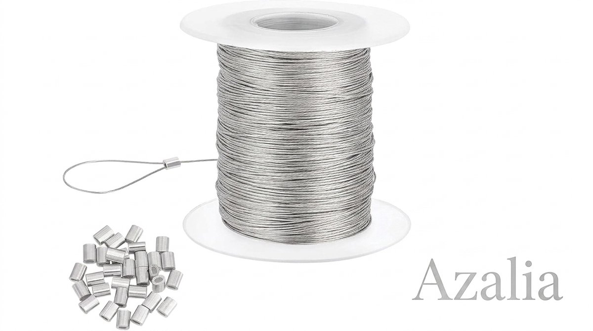 Azalia 100 m, 0,5 mm, roestvrij staaldraad, ophangdraad met 30 krimphulzen van aluminium v