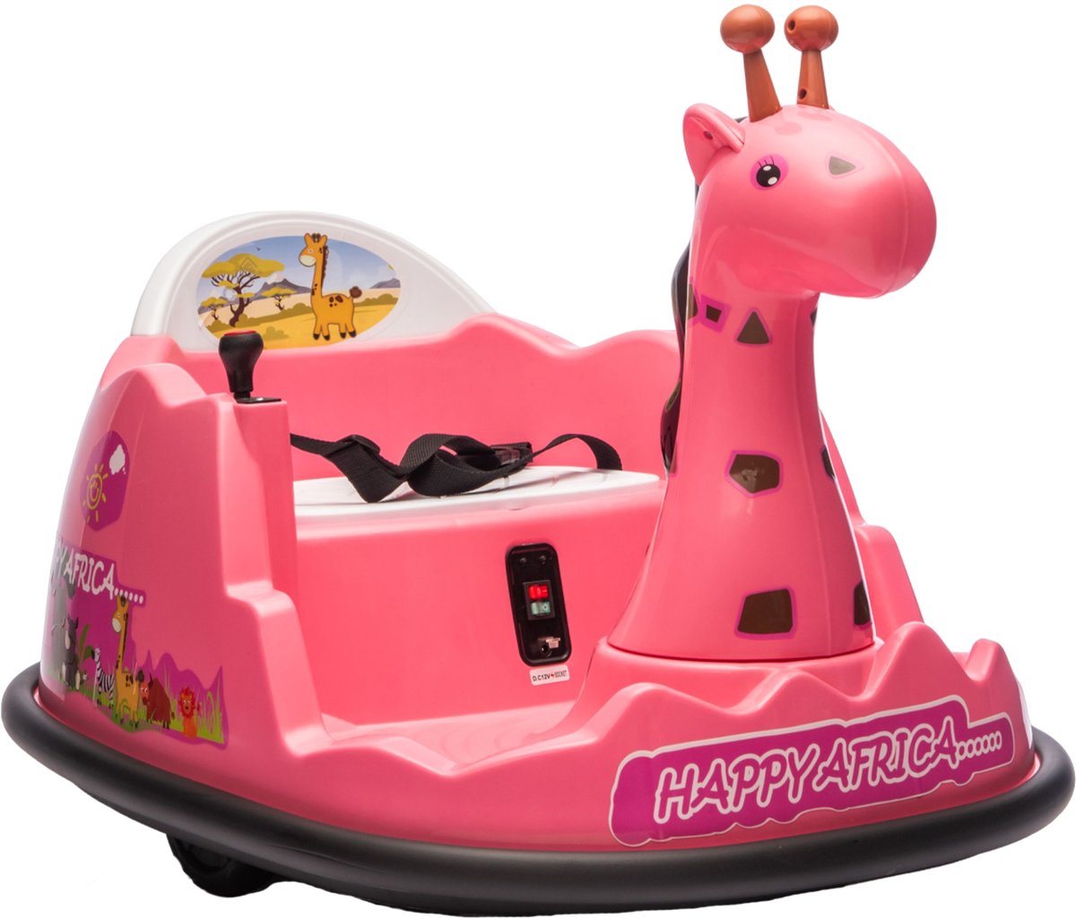 Danky Botsauto - Elektrische Botsauto 6V - Roze - Giraffe Design - 360° Rotatie - Bluetooth & LED - 2-5j - Max 30kg