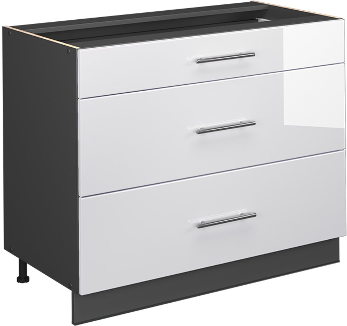 Vicco Keukenonderkast Fame-Line, Wit Hoogglans/Antraciet, 100 cm zonder werkblad