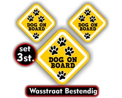 Jerma - Dog on Board - Sticker - set 3 st - 1 van 13 cm - 2 van 9 cm - Weerbestendig - Zelfklevend