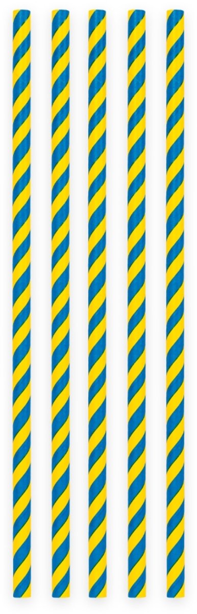 1000 Papieren Rietjes Gestreept Blauw/Geel - 6mm x 197mm - Bulkverpakking 1000 stuks - Grootverbruik - Zweden themafeest, sportkantine & supporters versiering
