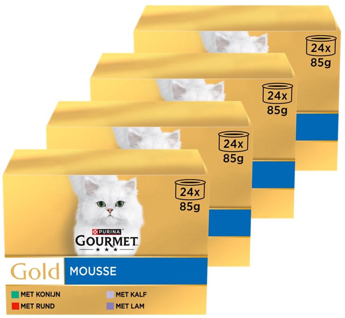 Gourmet Gourmet Gold Mousse - Kattenvoer Natvoer - Konijn Rund Kalf & Lam - 24 x 85 g