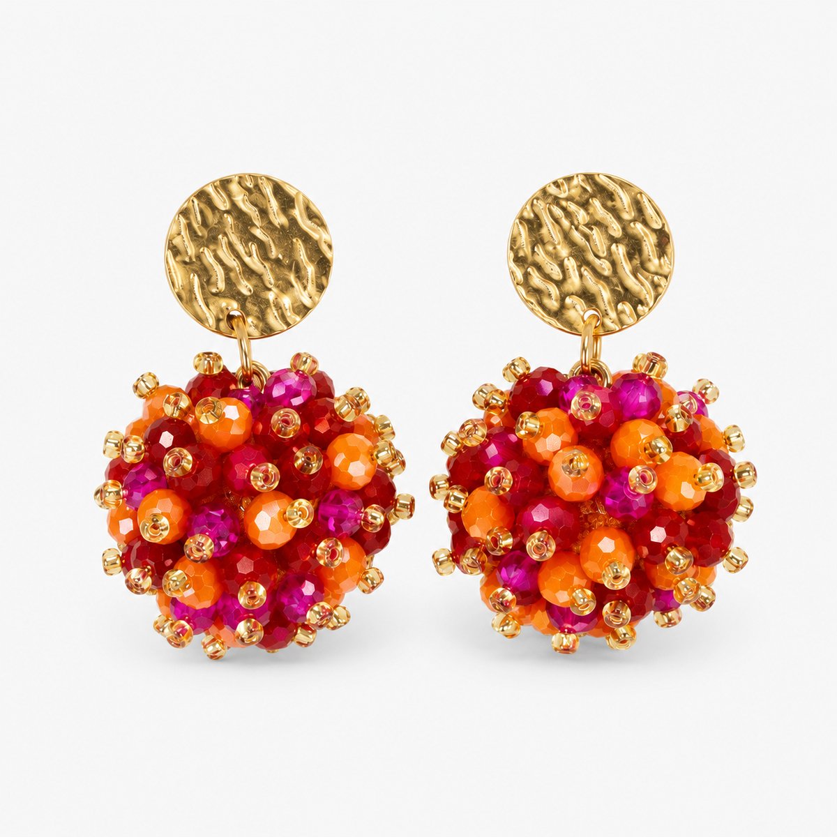 Lajetti - Statement Oorbellen Fuchsia met Oranje Dames - Stainless Steel Beaded Earrings - Glaskralen