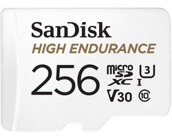 Sandisk High Endurance - microSDXC 256GB - Schokbestendig - Waterdicht - Extreme Temperatuurresistentie