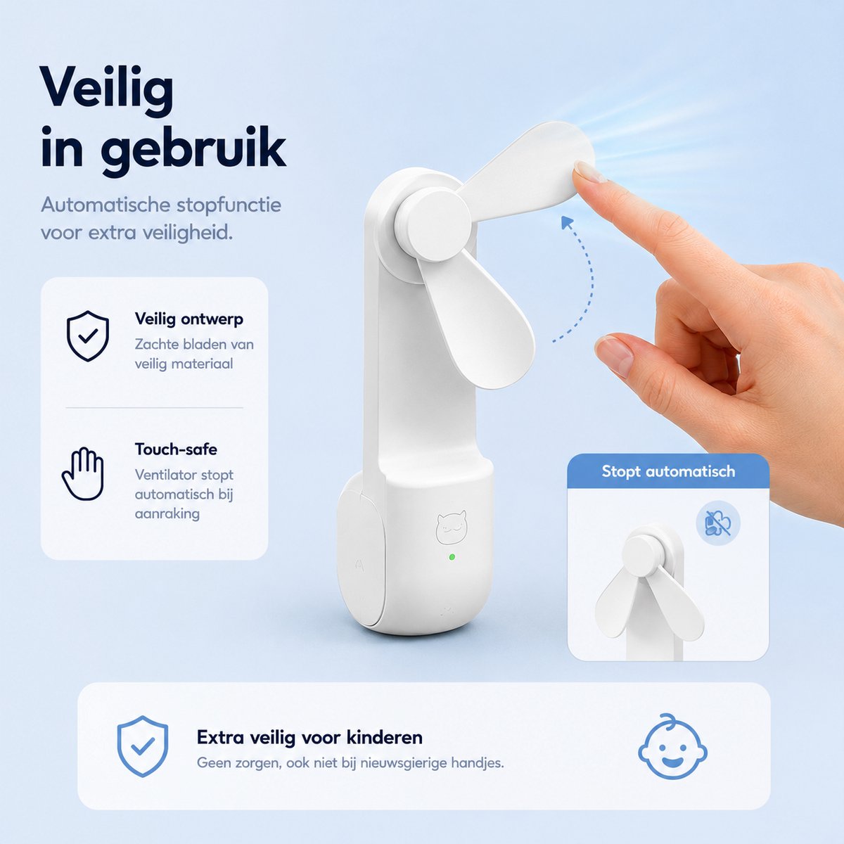 Handventilator oplaadbaar - Wit - 3 standen - Hand Ventilator usb - Mini Bureau Waaiers Gezichtsventilator - Portable fan opvliegers Mini ventilator usb Halsventilator - Draagbare ventilator — afbeelding 7