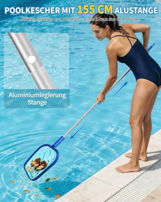 155 cm zwembadschepnet - fijnmazig net voor zwembaden, vijvers, opzetbaden, kinderbadjes, algen en opblaasbare zwembaden — afbeelding 2