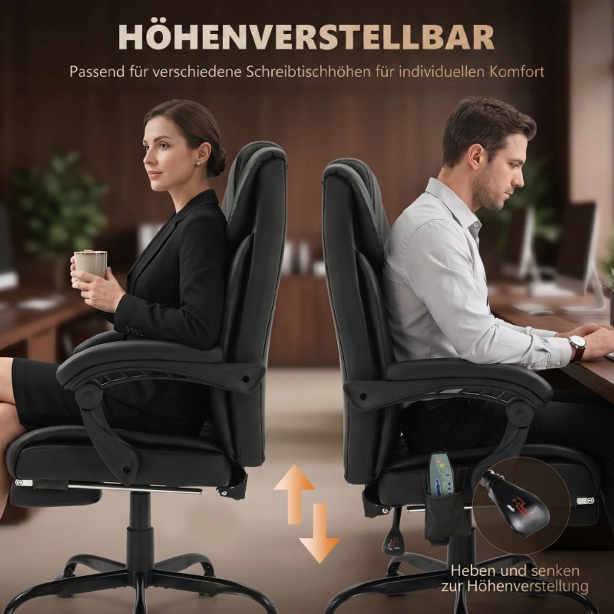 Ergonomische-Bureaustoel-Massagefunctie-Met-Voetensteun-Hoge-Rugleuning-Lendensteun-Verstelbare-Hoogte-130°-Recliner-Office-Chair-Zwart-PU-Leer