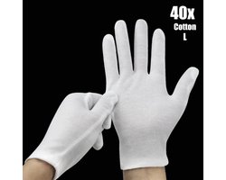 Witte Katoenen Handschoen Wit L - Handschoen L Wit – Munt Handschoen - Gezondheidszorg - Ziekenhuis - Beauty Center – Kapper - Jewelry - eczeem - allergie - juweliers – Handschoenen 100% Katoen maat L - 40 Stuks/20 Paar