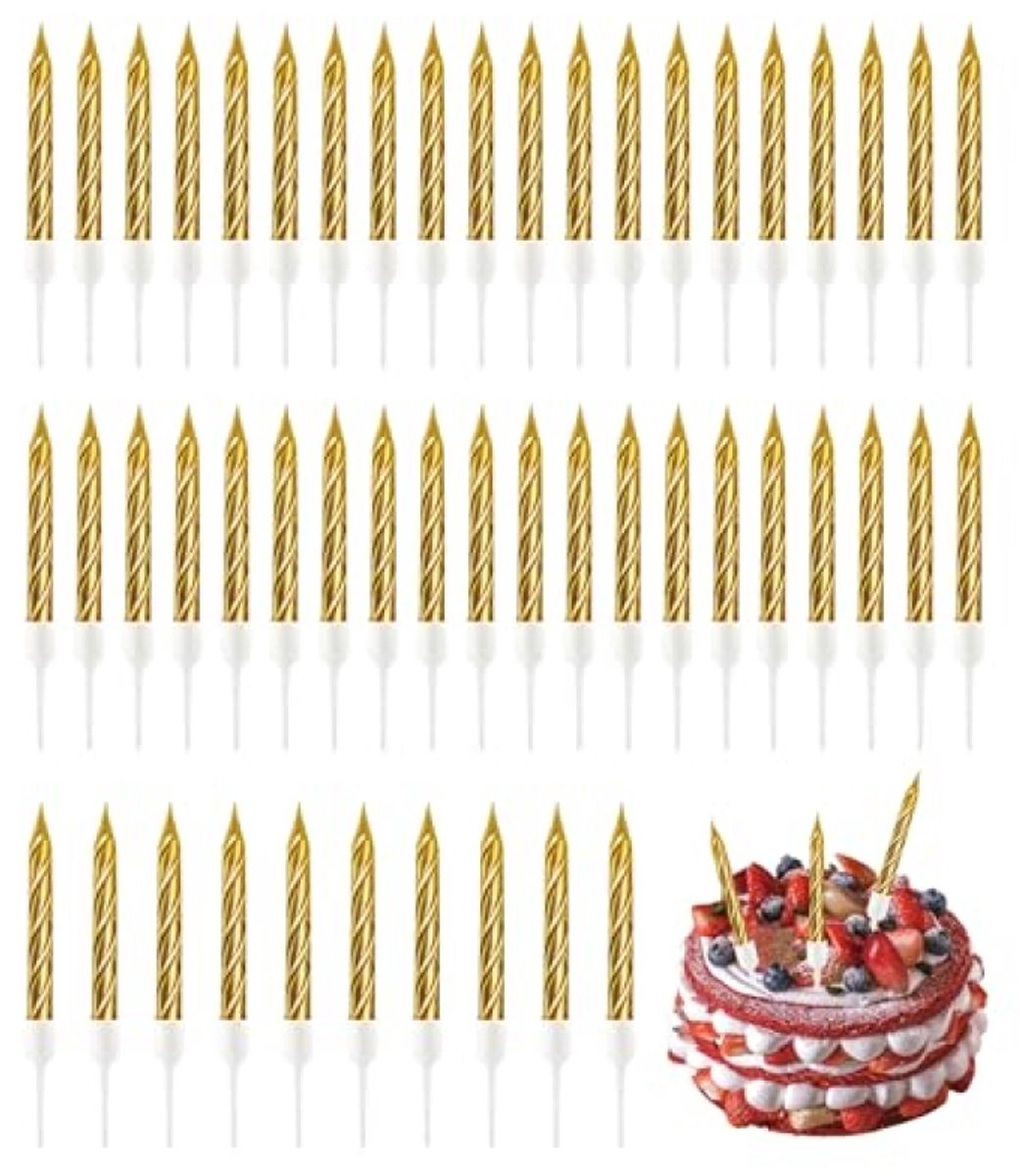 Set van 50 gouden spiraalkaarsen voor taartdecoratie - feestelijke en elegante sfeerverlichting