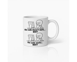Grappige Programmeur Meme Mok 330 ml – “The Code Doesn’t Work… Why? / The Code Works… Why?” Koffiemok – Geek Cadeau voor Developers