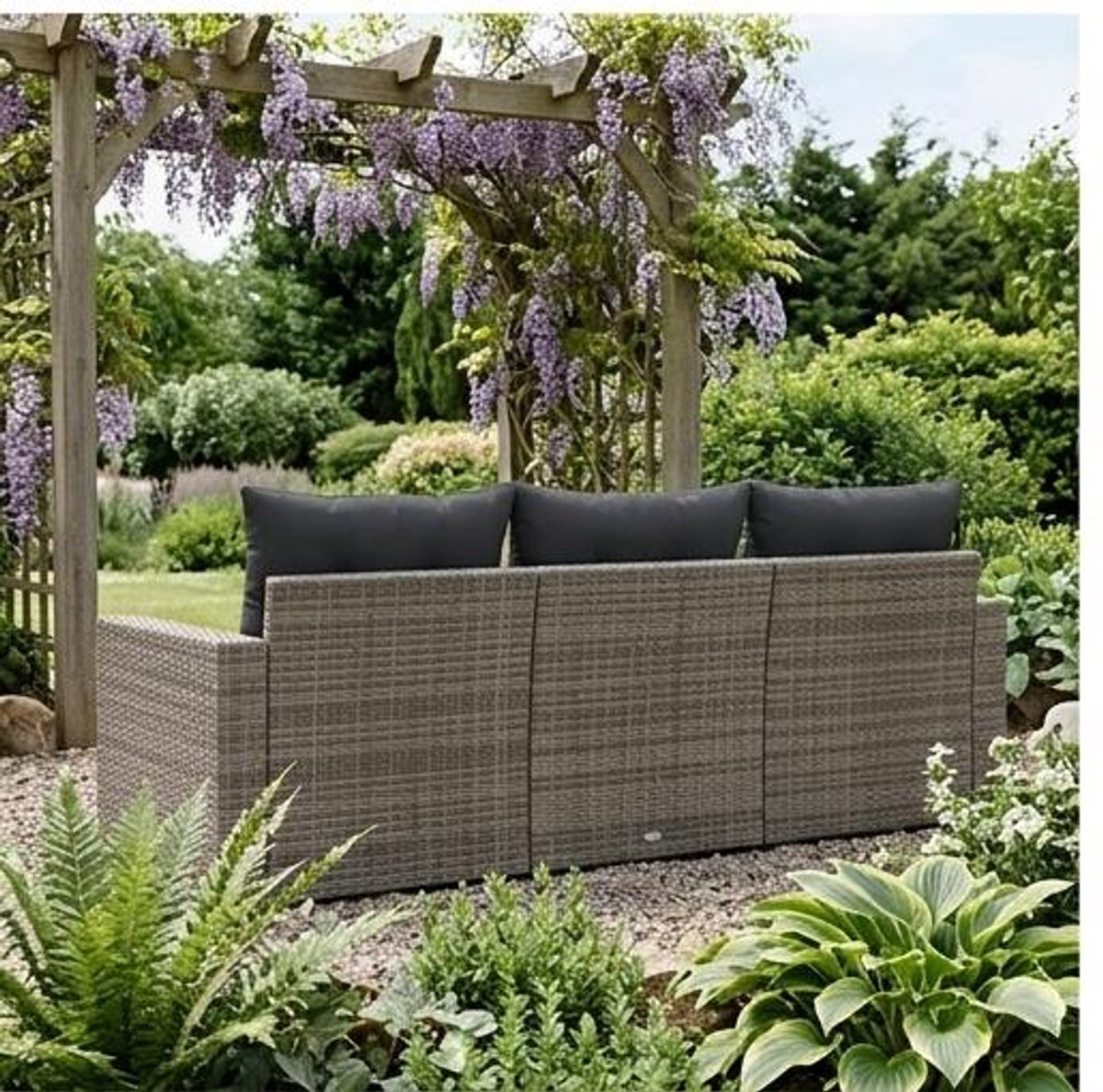 Loungeset tuin 3-delig – modulaire tuinbank met kussens, poly rattan tuinmeubelen set voor balkon, terras en tuin – weerbestendig en comfortabel – beige/grijs – Urbanhome