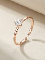 Lundholm Marit Ring Dames Rosegoudkleurig Ringen Dames rose goud Verguld Aanschuifring – Premium Stainless Steel Gold PVD Plated – Verstelbare Ring met Zirkonia Steen – Minimalistische Ring – Verjaardag Cadeau - Scandinavisch Design