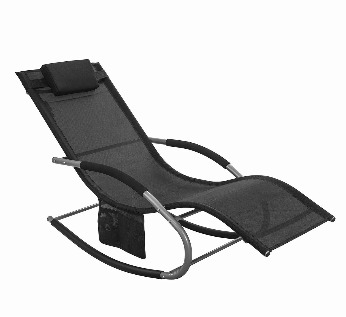 Archi Ligbed – Ligstoel - Tuinstoel - Ergonomisch - Schommelfunctie – Ademend & Weerbestendig – Opbergvak – Max. 150 kg – Zwart