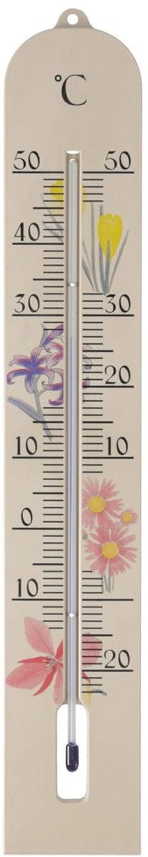 Tuintermometer Analoog 40 cm – Wandthermometer voor Binnen en Buiten – Temperatuurbereik -23°C tot 50°C – Crème