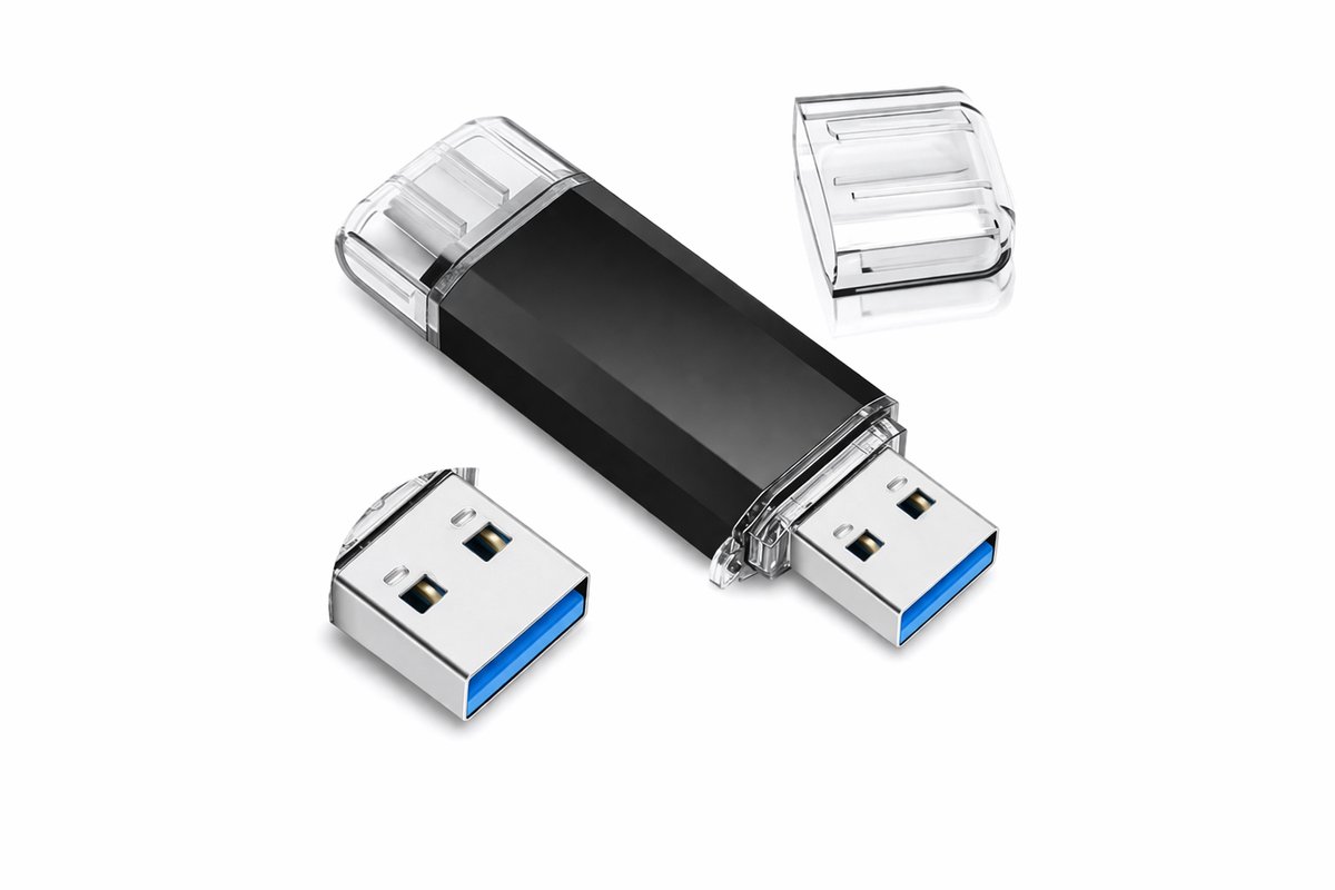 USB C-stick 128 GB geheugen, 40 MB/s, dual-drive, type C + USB 3.0, flash drive-geheugenstick, compatibel met Android-telefoon, MacBook/Pro/Air en meer (zwart) - Uitgebre