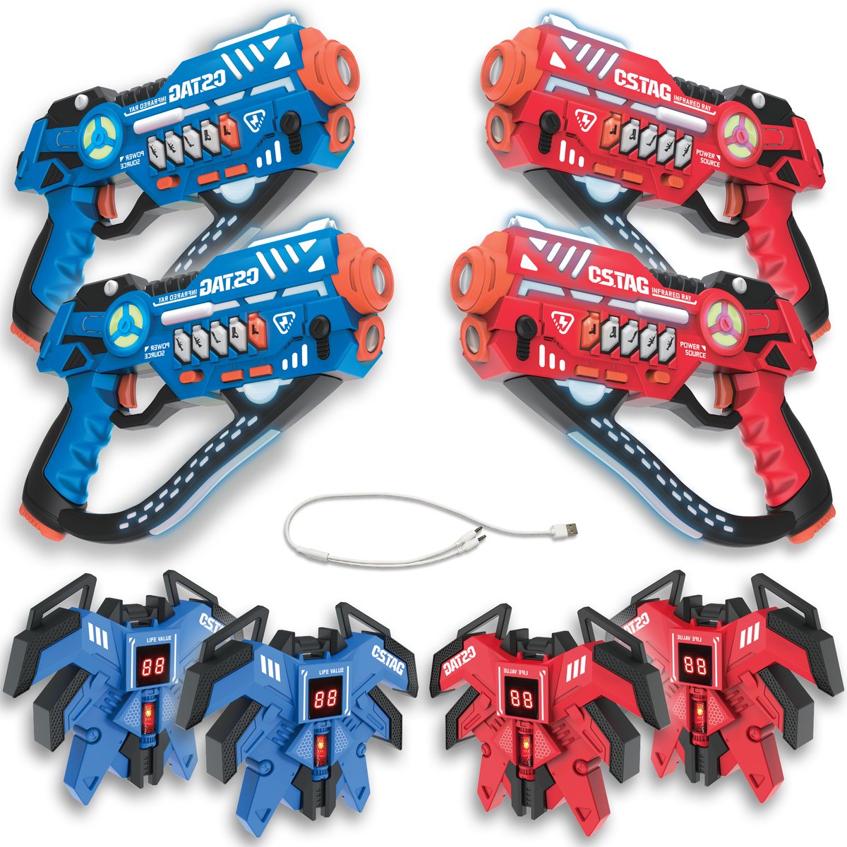 Savorelle® Lasergame Set voor Kinderen - Volwassenen - 4 Spelers - Oplaadbaar Speelgoed Pistool - Laserguns - Lasershoot - 4 Laserguns en 4 Vesten - Binnen en Buiten - Groepsspel