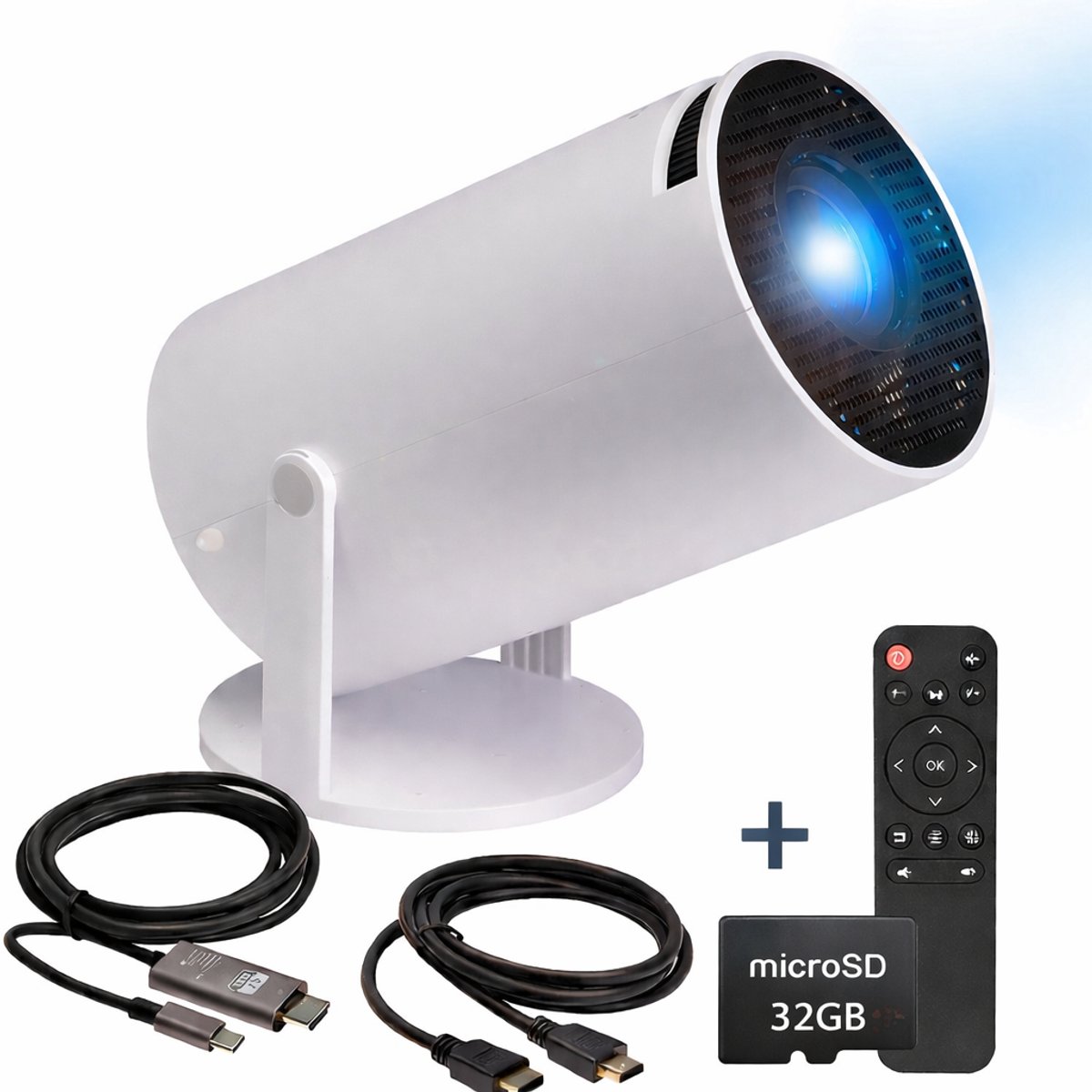 Mini Beamer + 32GB Micro SD Kaart - Full HD - Alles-in-één Smart TV Projector - 175 ANSI Lumen - Projector - Thuisbioscoop - Home Cinema -HDMI - USB-C -