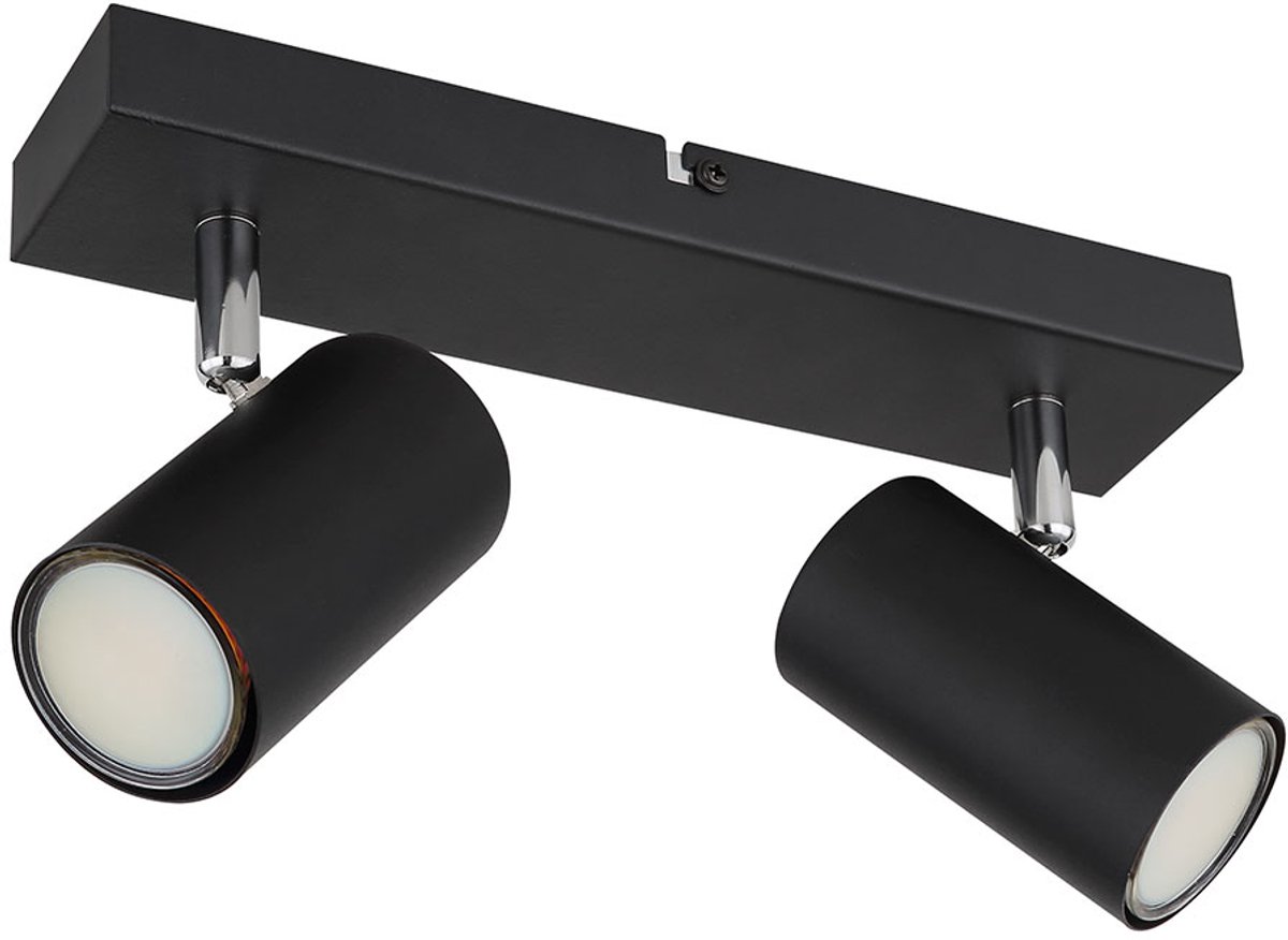 Globo Plafondlamp spot 2 vlammen plafondlamp zwart eetkamer met zwenkbare spots, metaal, 2x GU10, LxBxH 26x6x12