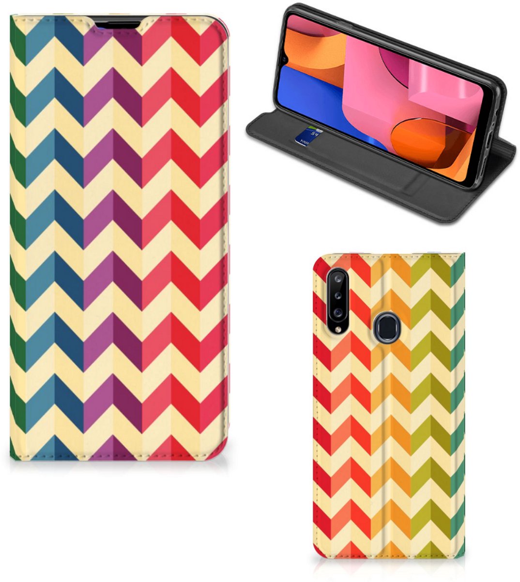 Samsung Galaxy A20s Hoesje met Magneet Zigzag Multi Color