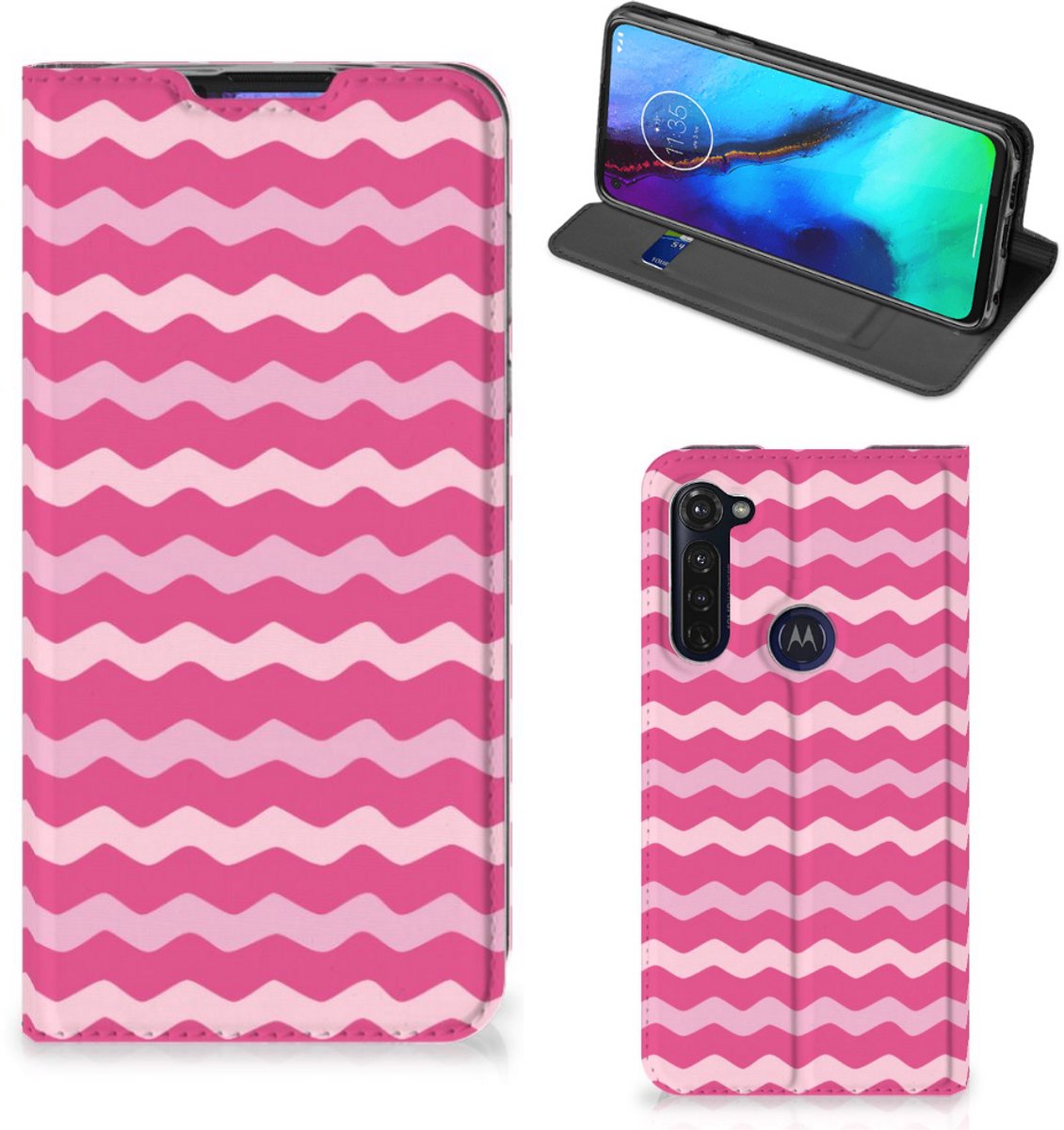 Motorola Moto G Pro Hoesje met Magneet Waves Pink