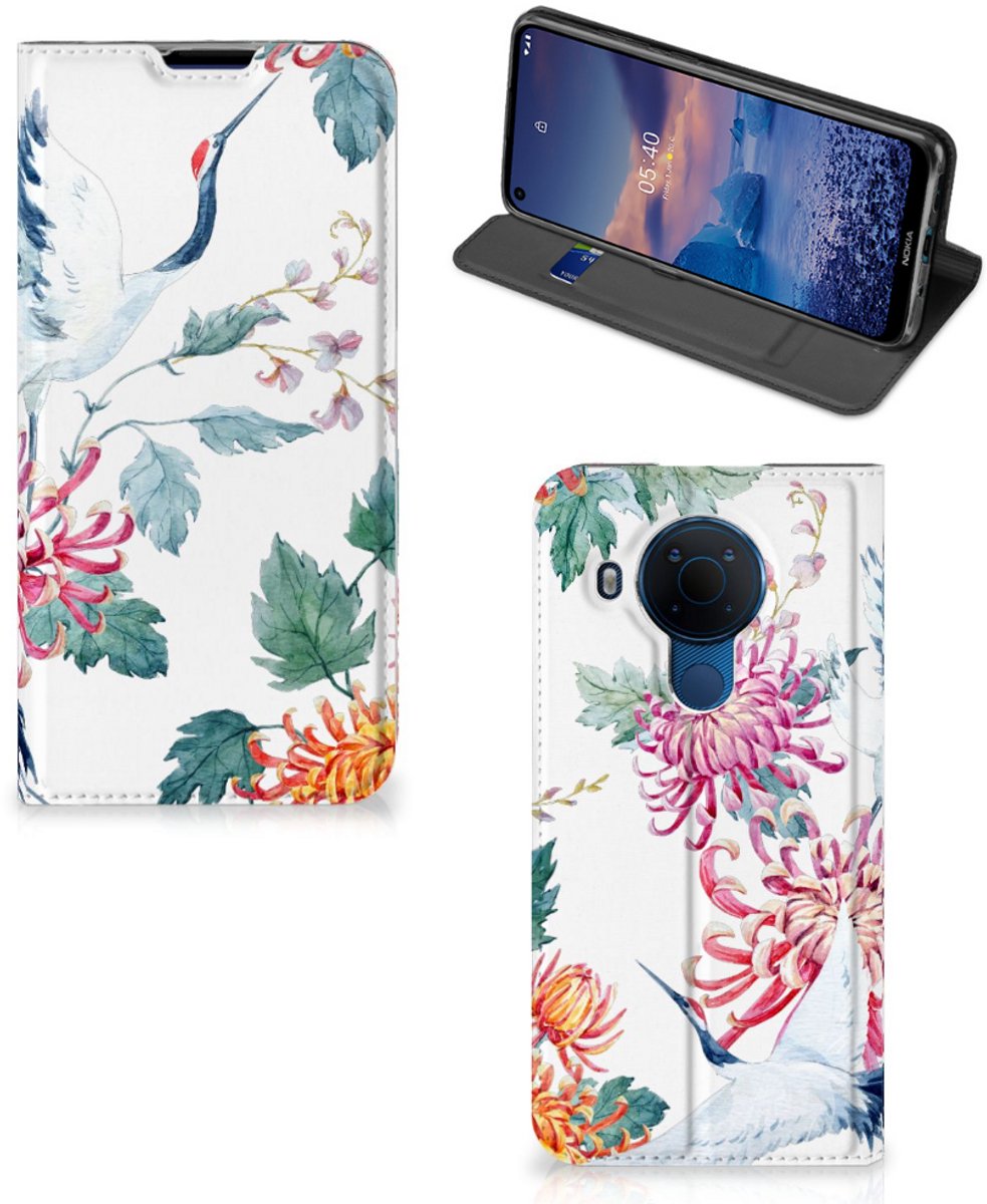 Nokia 5.4 Hoesje maken Bird Flowers