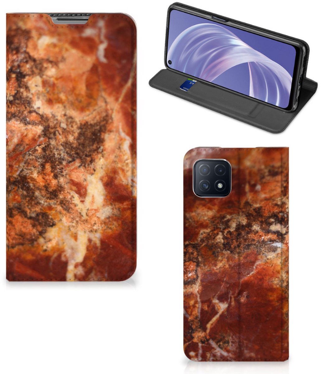 Book Case voor OPPO A73 5G Standcase Marmer Bruin
