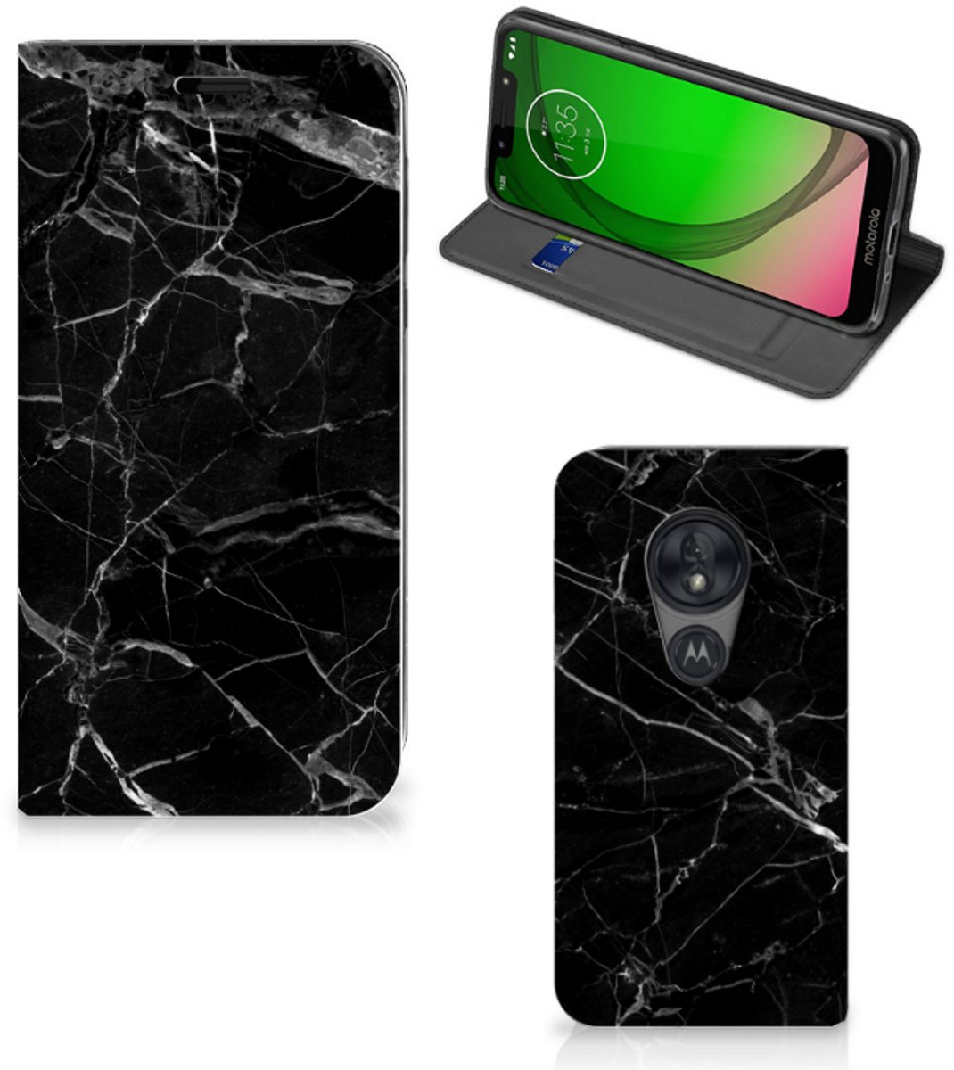 Motorola Moto G7 Play Standcase Marmer Zwart - Origineel Cadeau Vader