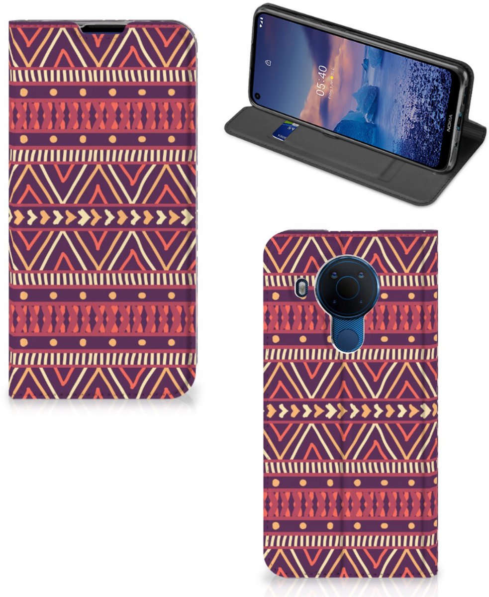 Nokia 5.4 Hoesje met Magneet Aztec Paars