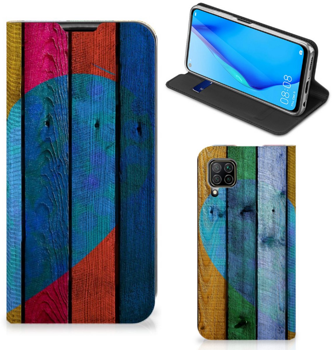 Huawei P40 Lite Book Wallet Case Wood Heart - Cadeau voor je Vriend