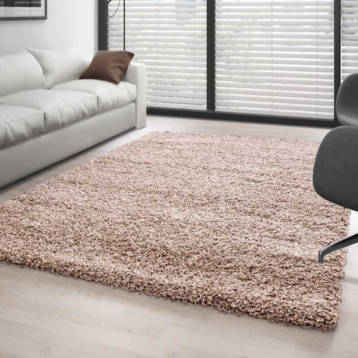 Hoogpolig vloerkleed, effen kleur BEIGE 100x200 cm