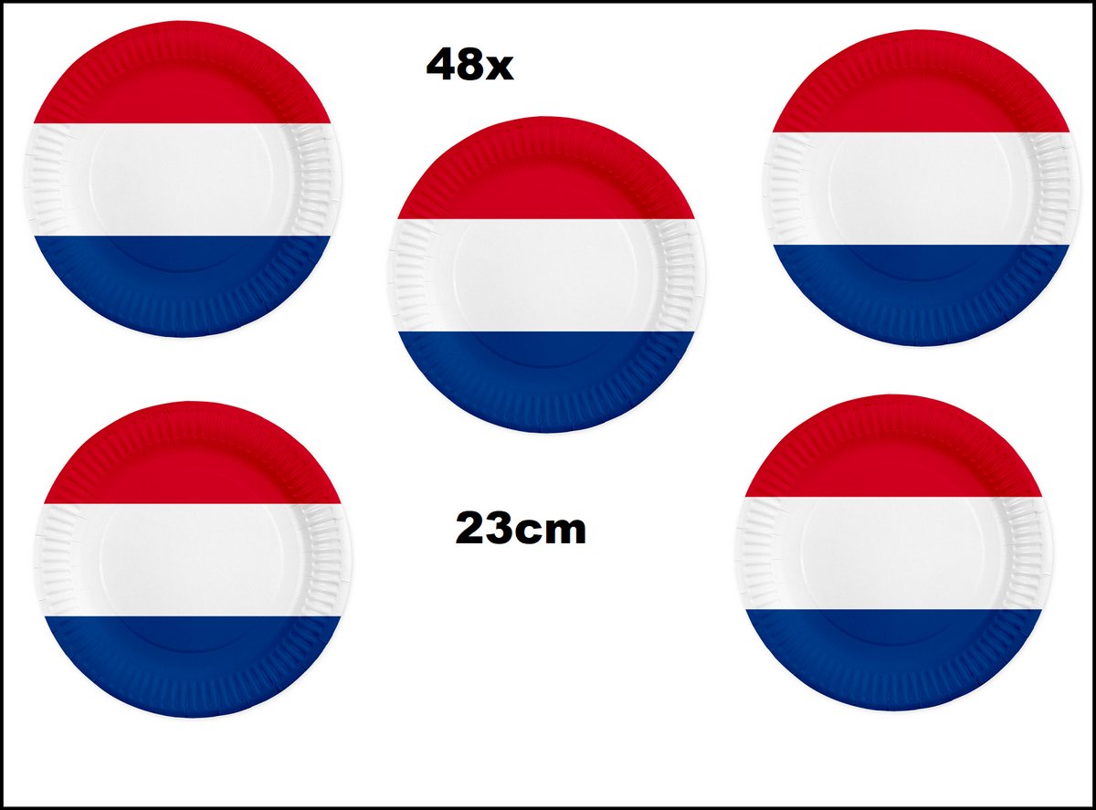 48x Bord 23cm rood/wit/blauw karton - Diner Nederland WK 2026 BBQ thema feest verjaardag feest Holland