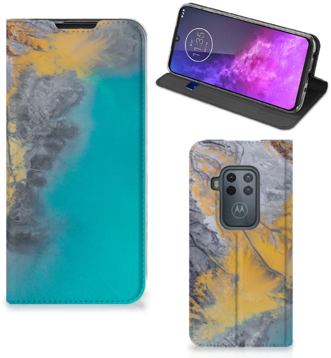 Motorola One Zoom Standcase Marble Blue Gold